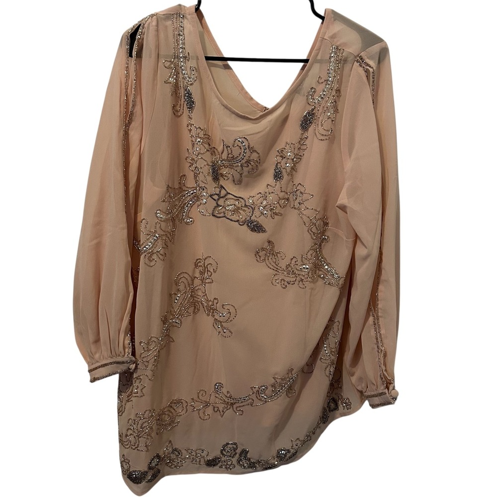 Roamans top Womens 18W Pink Sheer Beaded Embellished Formal NWT fairy romantic